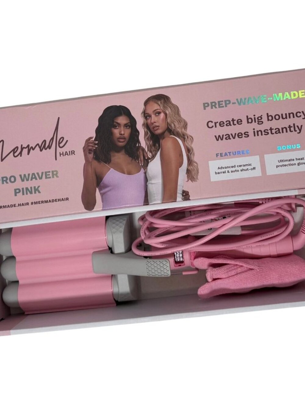 New Mermade Hair PRO Waver 32mm 1.25" Pink Triple Barrel Hair Waver Beach Waves